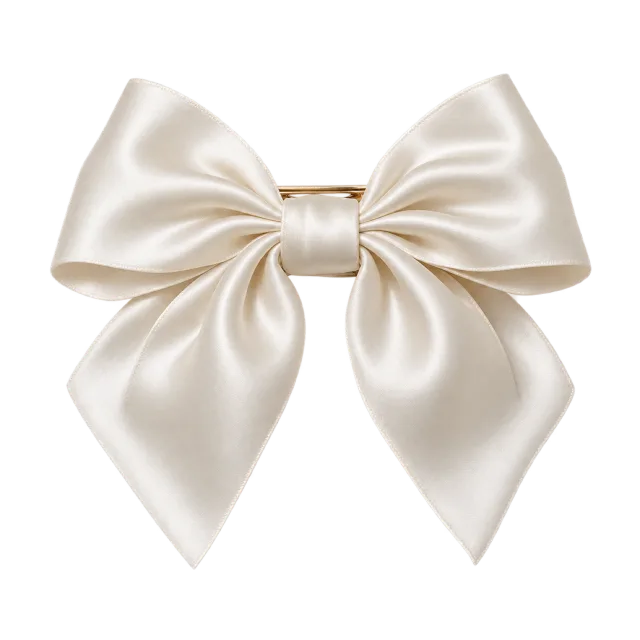 Realistic-style illustration of ivory satin hair bow clip