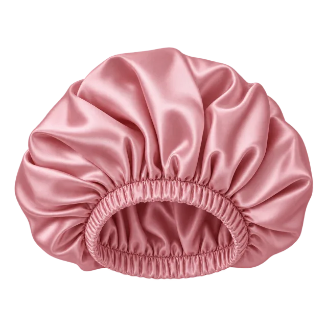 Realistic-style illustration of rose pink satin sleep bonnet