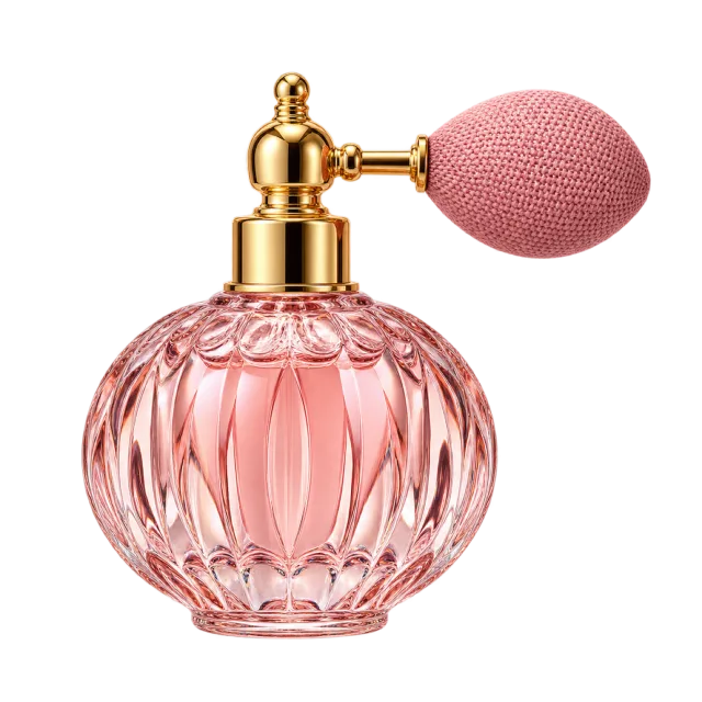 Realistic-style illustration of vintage perfume bottle with squeeze bulb