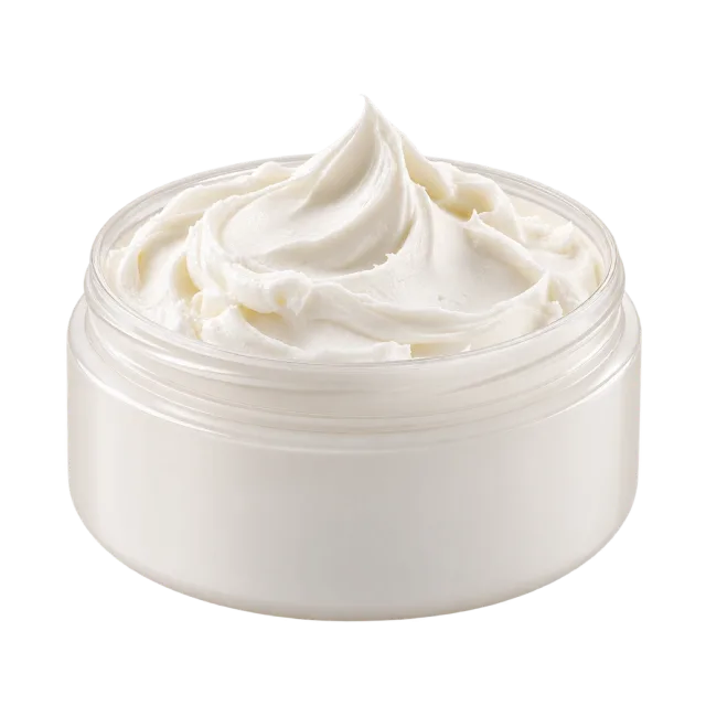Realistic-style illustration of white whipped body butter in open tub