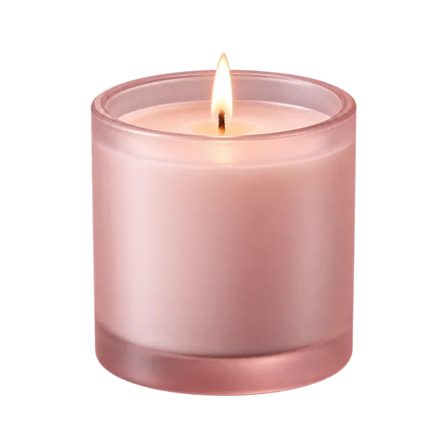 Realistic-style illustration of pink candle in frosted jar