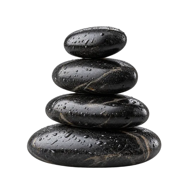 Realistic-style illustration of black spa massage stones in neat stack