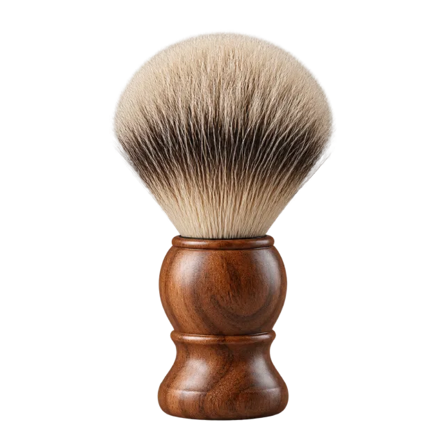 Realistic-style illustration of wooden shaving brush with soft bristles