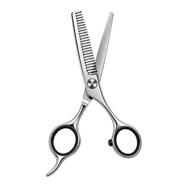 Realistic-style illustration of thinning hair scissors with comb blade