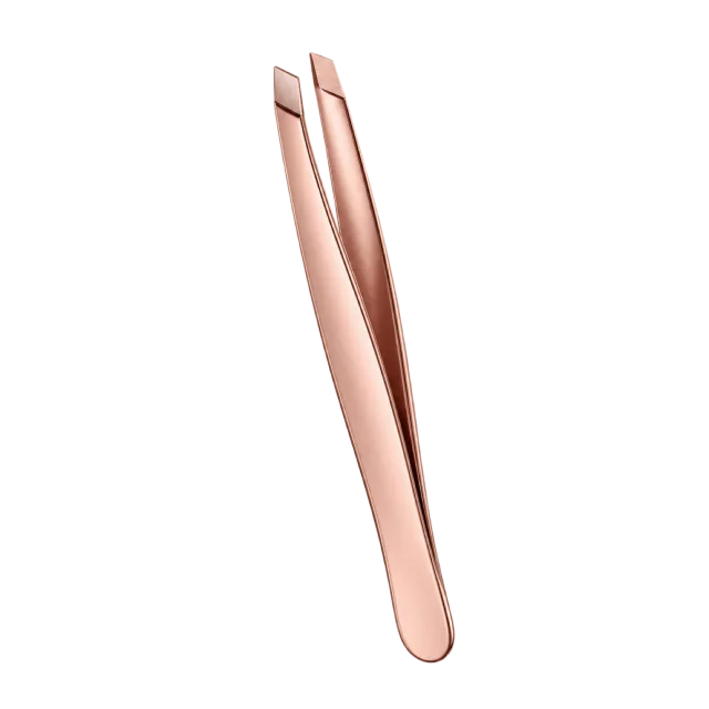 Realistic-style illustration of rose gold slant tip tweezers