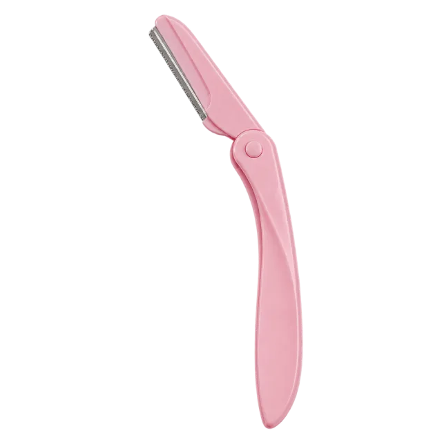 Realistic-style illustration of folding eyebrow razor with pink handle