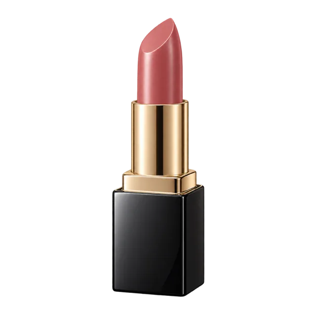 3D-style illustration of dusty rose lipstick in black square tube