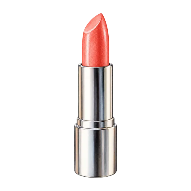 Watercolor-style illustration of coral lipstick in silver cylindrical tube