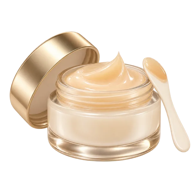 3D-style illustration of cream lip mask jar with spatula