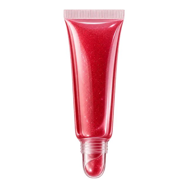 3D-style illustration of red lip gloss squeeze tube