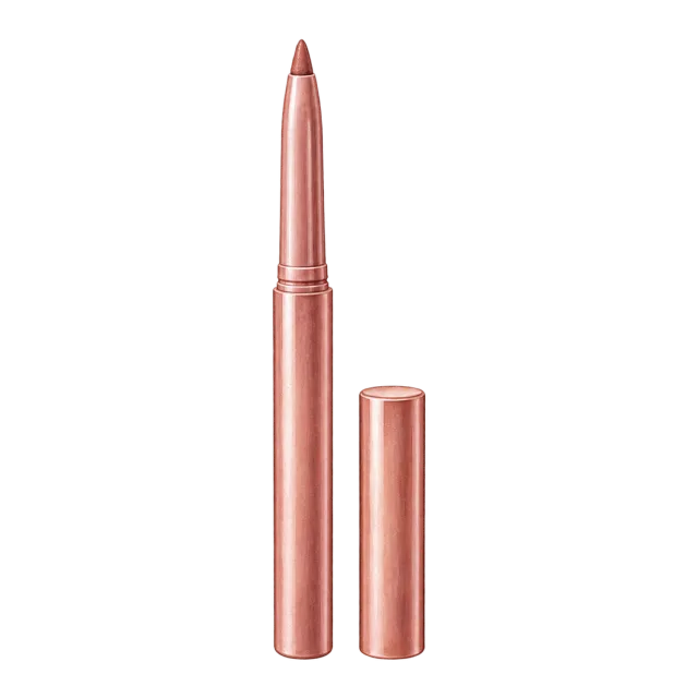 Watercolor-style illustration of retractable nude lip liner pencil with cap