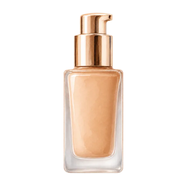 Watercolor-style illustration of liquid foundation in frosted glass pump bottle