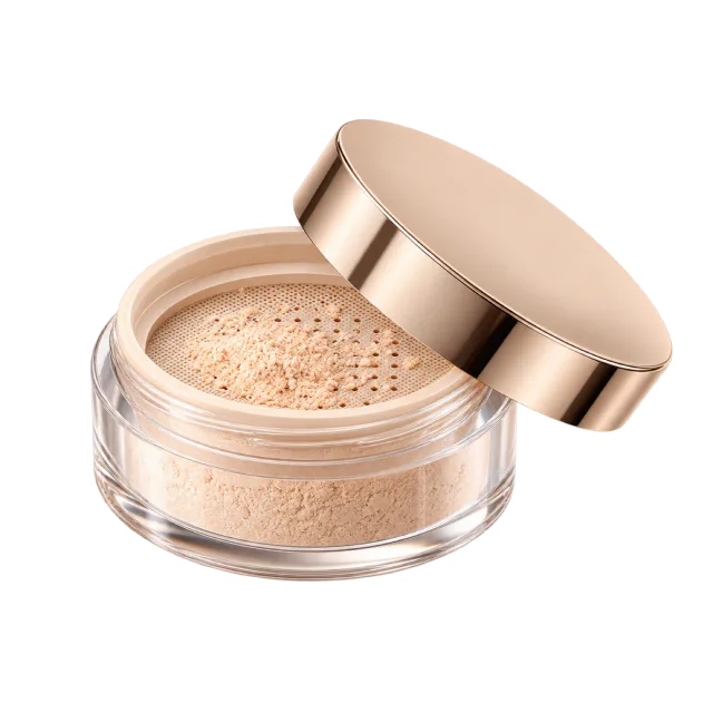 3D-style illustration of loose face powder in open jar