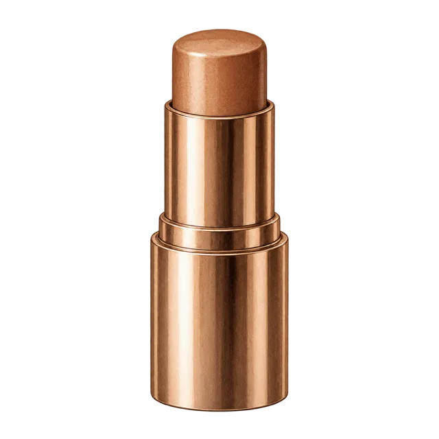Watercolor-style illustration of cream contour stick in bronze tube