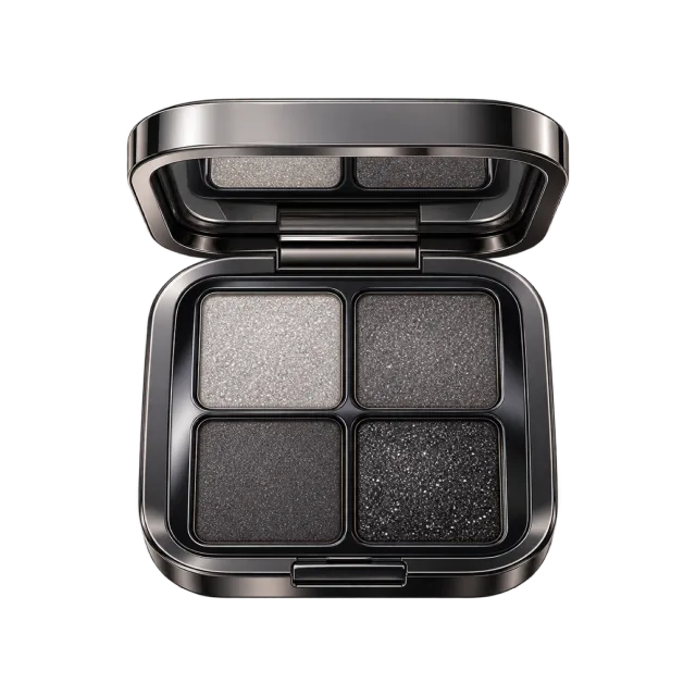 3D-style illustration of four pan smoky gray eyeshadow palette