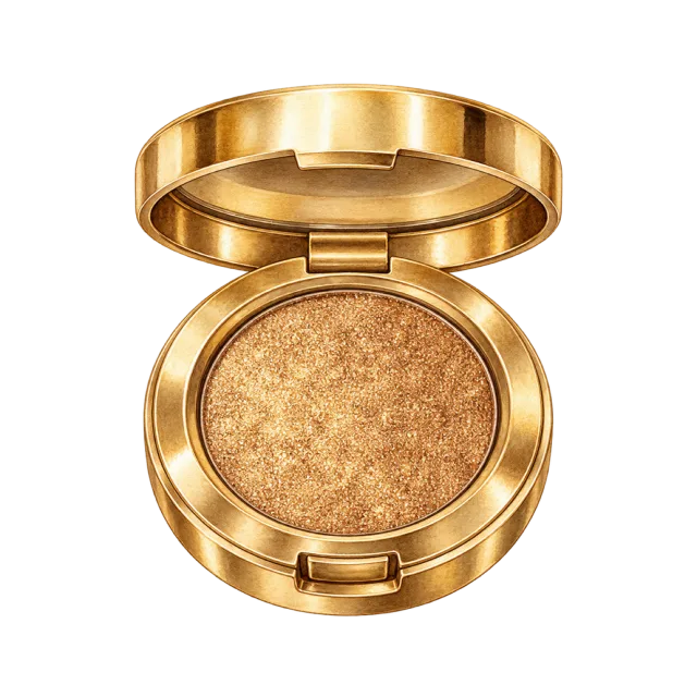 Watercolor-style illustration of gold shimmer single eyeshadow pot