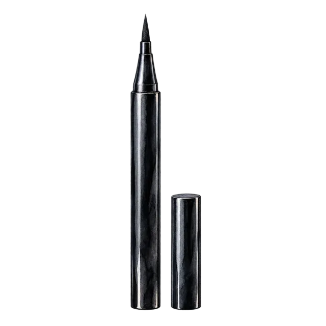 Watercolor-style illustration of felt tip eyeliner pen with cap beside it