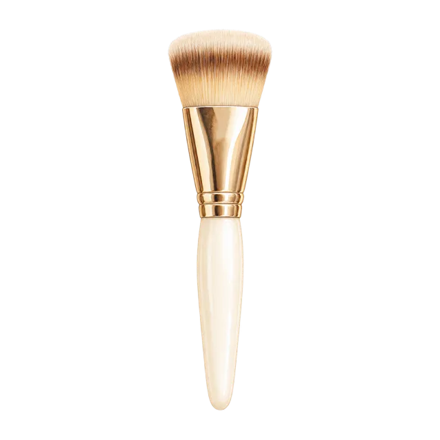 Watercolor-style illustration of flat foundation brush with ivory handle