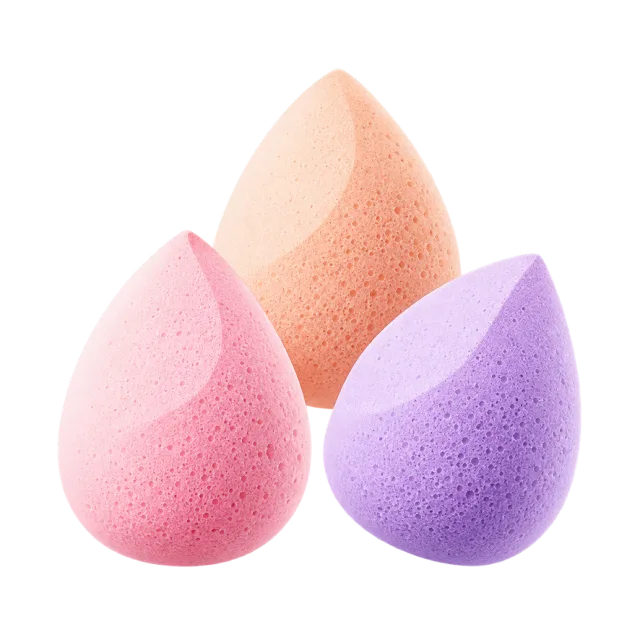 Watercolor-style illustration of three pastel mini makeup sponges