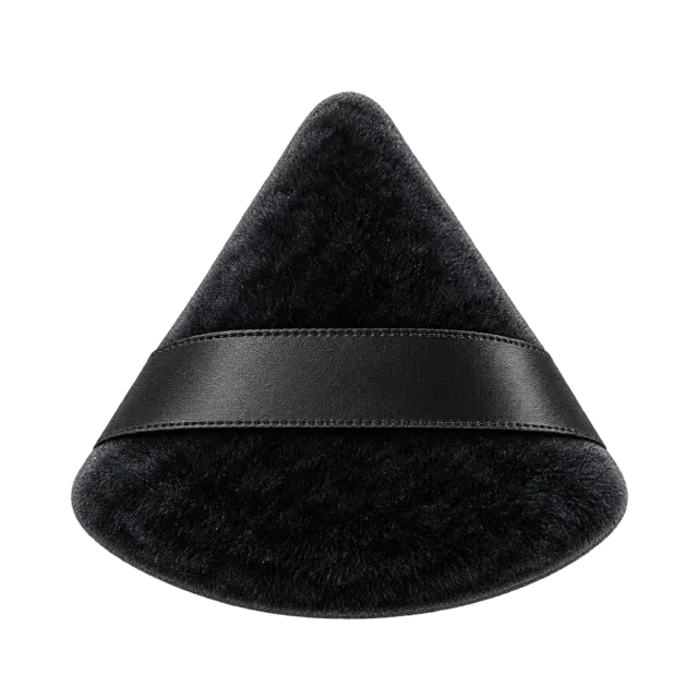 Watercolor-style illustration of triangular powder puff in black velvet