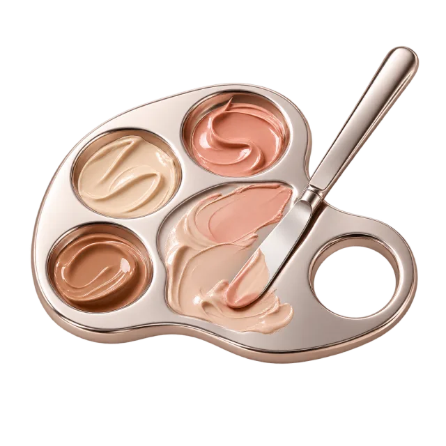 3D-style illustration of small makeup mixing palette with metal spatula