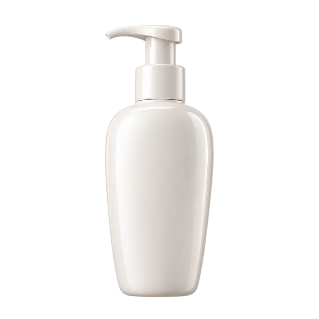 3D-style illustration of cream face cleanser in white pump bottle