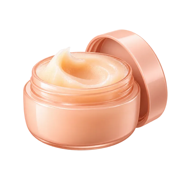 3D-style illustration of cleansing balm in open peach jar