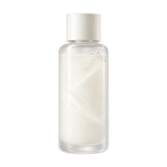 Watercolor-style illustration of milky toner in frosted white bottle