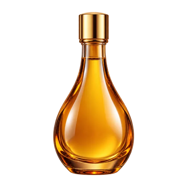 3D-style illustration of amber essence bottle with narrow neck