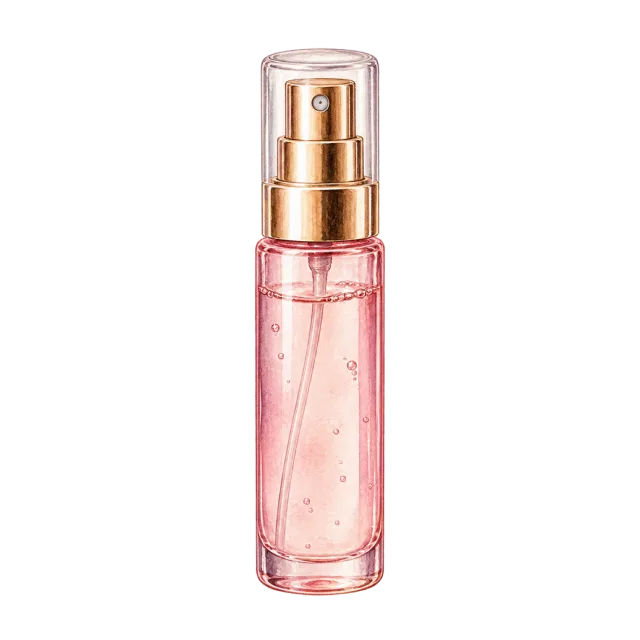 Watercolor-style illustration of mini travel facial mist atomizer