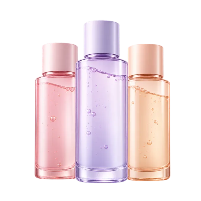 3D-style illustration of three pastel toner bottles arranged together