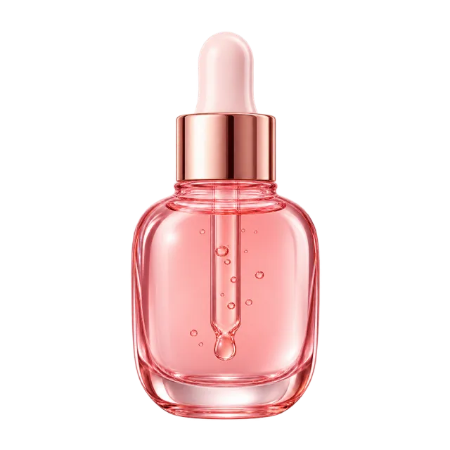 3D-style illustration of pink facial oil dropper bottle