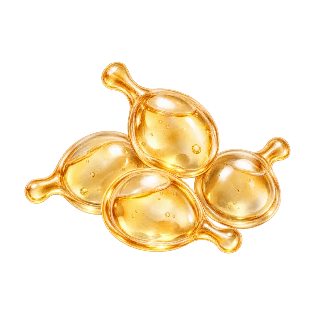 Watercolor-style illustration of small golden serum capsule cluster