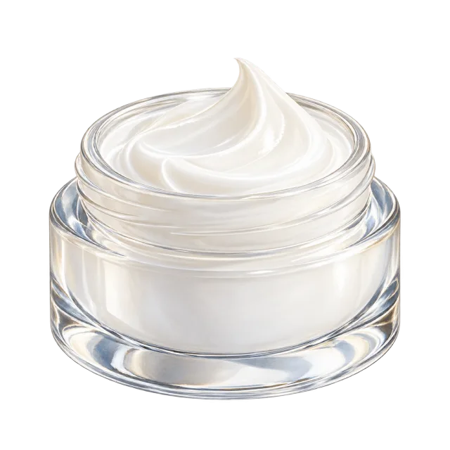 Watercolor-style illustration of white face cream swirl in open glass jar