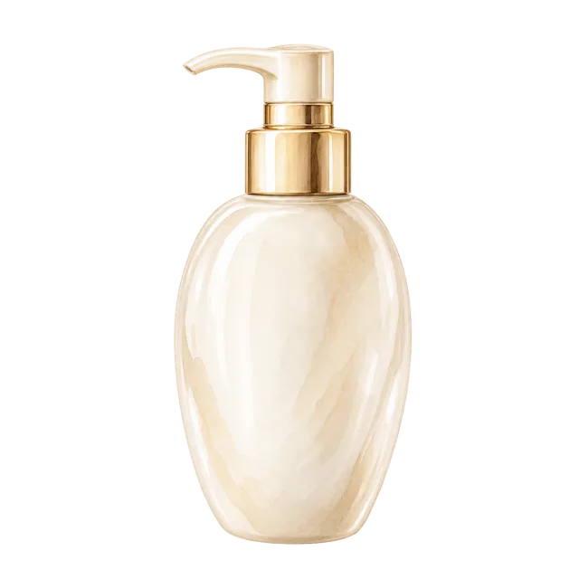 Watercolor-style illustration of face lotion in ivory pump bottle
