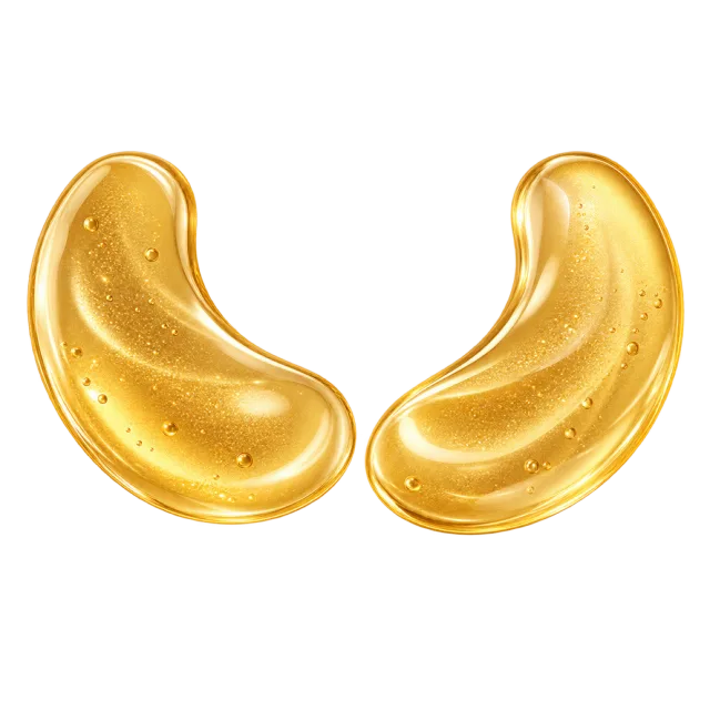 3D-style illustration of pair of gold crescent under eye gel patches