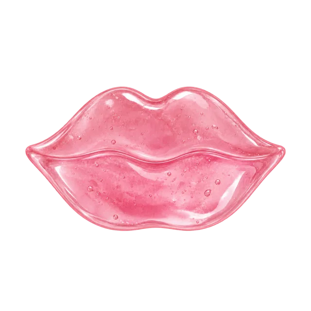 Watercolor-style illustration of pink lip shaped gel mask