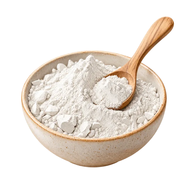 Watercolor-style illustration of white cosmetic powder in bowl with spoon