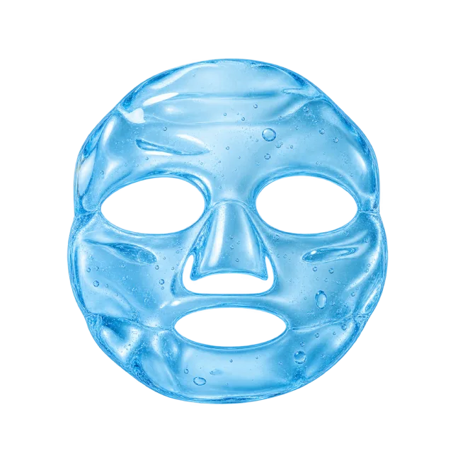 3D-style illustration of blue gel face mask with eye cutouts