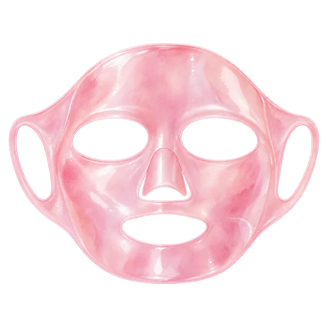 Watercolor-style illustration of reusable silicone sheet mask with ear loops