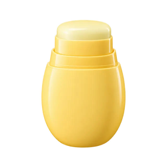 3D-style illustration of sun protection stick in yellow oval case