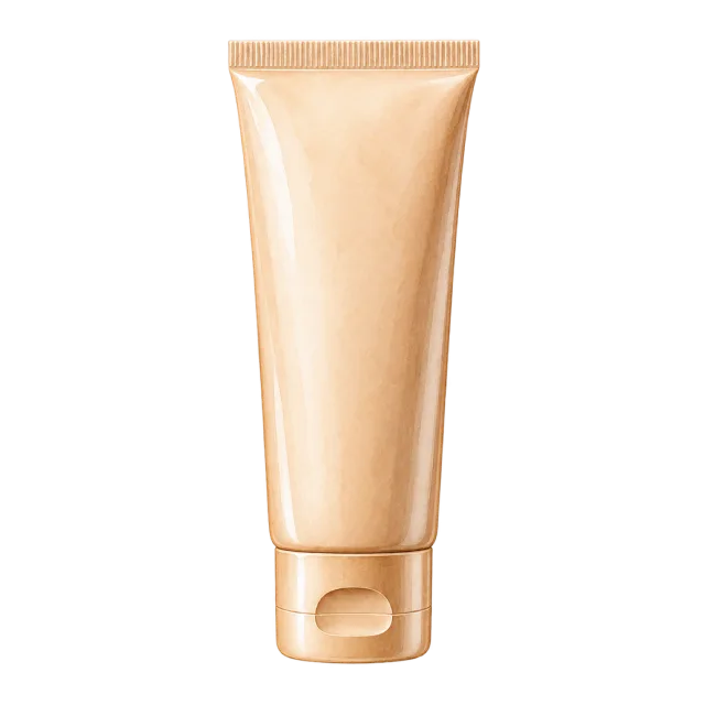 Watercolor-style illustration of beige sunscreen tube