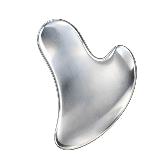 Watercolor-style illustration of stainless steel gua sha massage tool