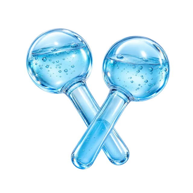 3D-style illustration of pair of blue glass facial ice globes