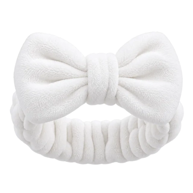 3D-style illustration of white skincare headband with bow