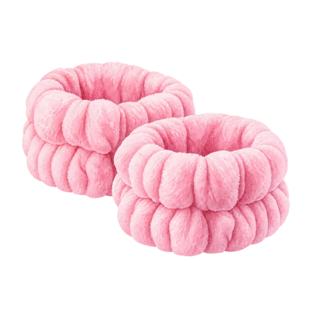 Watercolor-style illustration of pink wrist wash bands pair