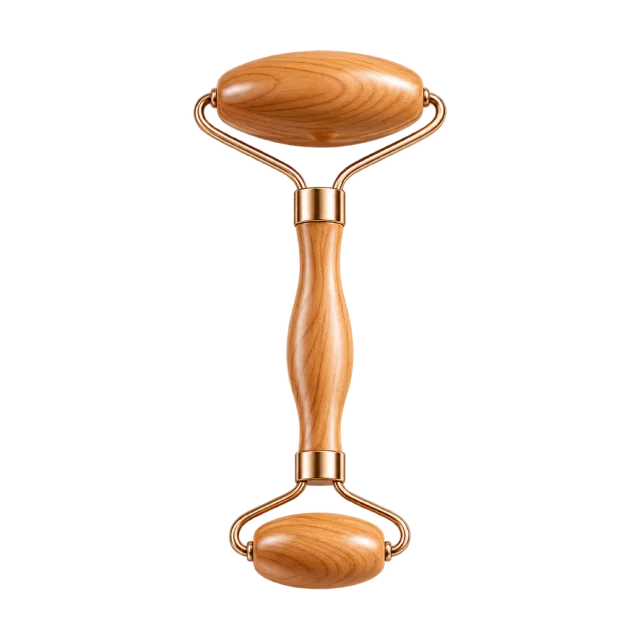 3D-style illustration of smooth wooden face massage roller