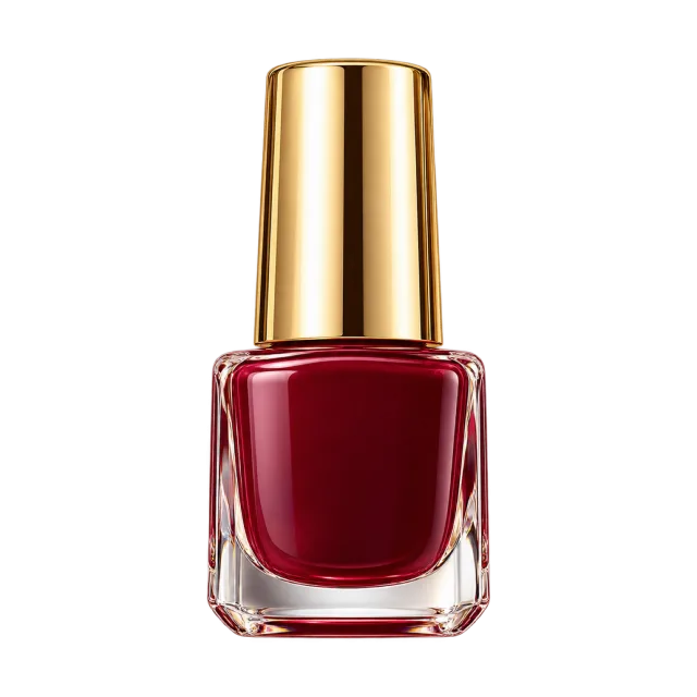3D-style illustration of burgundy nail polish with gold cap