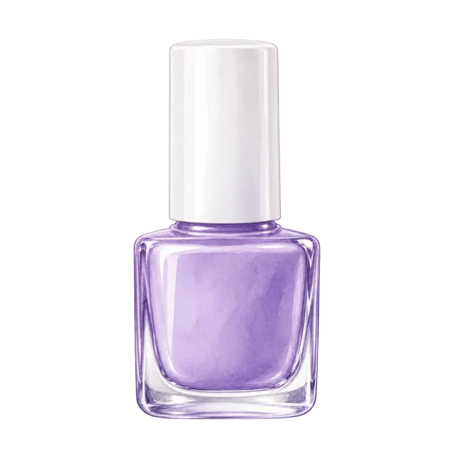 Watercolor-style illustration of lavender nail polish with white cap
