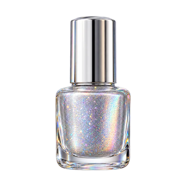 3D-style illustration of silver shimmer nail polish bottle